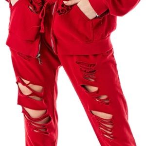 Red Ripped Sweatpants